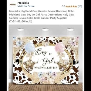 Highland Cow Gender Reveal Backdrop